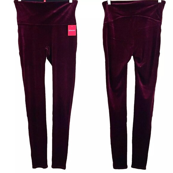 Spanx Stretch Velvet Leggings Size Large 2070 Rich Burgundy NWT - Picture 3 of 10